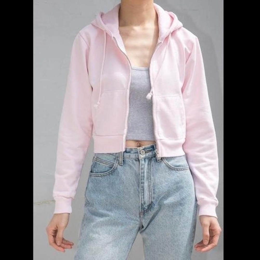 Brandy Melville Light Pink Crystal Zip-Up Hoodie